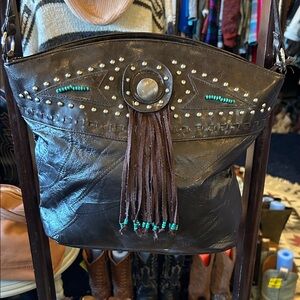 Brown LeatherWestern  Fringe Shoulder Bag